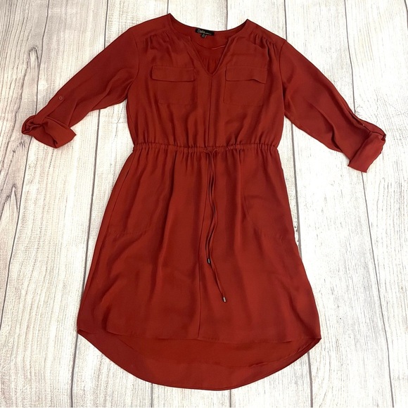 DALIA Women’s Terracotta High Low Drawstring Dress 3/4 Sleeves Size 6 - Picture 1 of 8